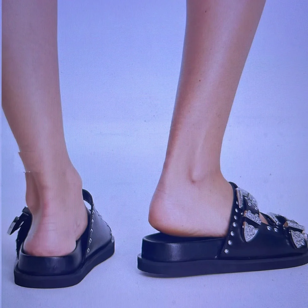 Schuh Treasure Leather Studded Slide Sandals - Picture 2 of 11